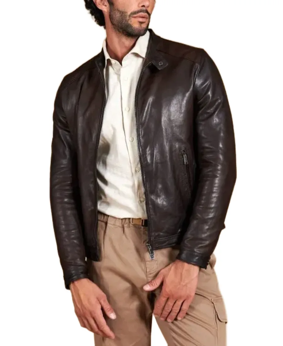 Men'S Chocolate Brown Biker Leather Jacket 3 Men'S Chocolate Brown Biker Leather Jacket Front - Trendy Leather Jackets