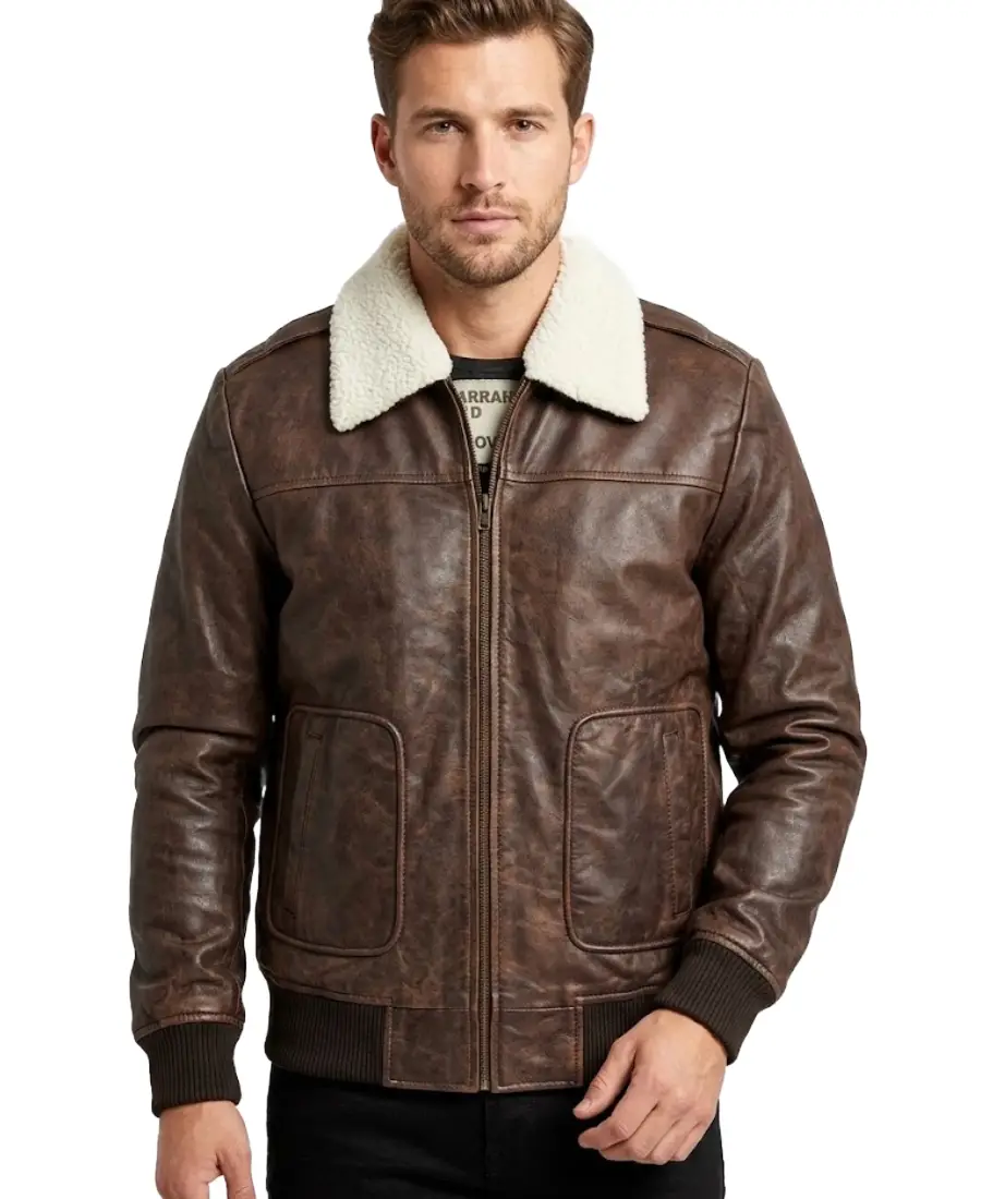 Men'S Distressed Brown Aviator Leather Jacket - Trendy Leather Jackets