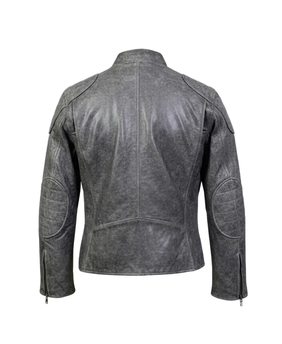 Men’s Distressed Grey Biker Leather Jacket 4 Men’s Distressed Grey Biker Leather Jacket Back - Trendy Leather Jackets