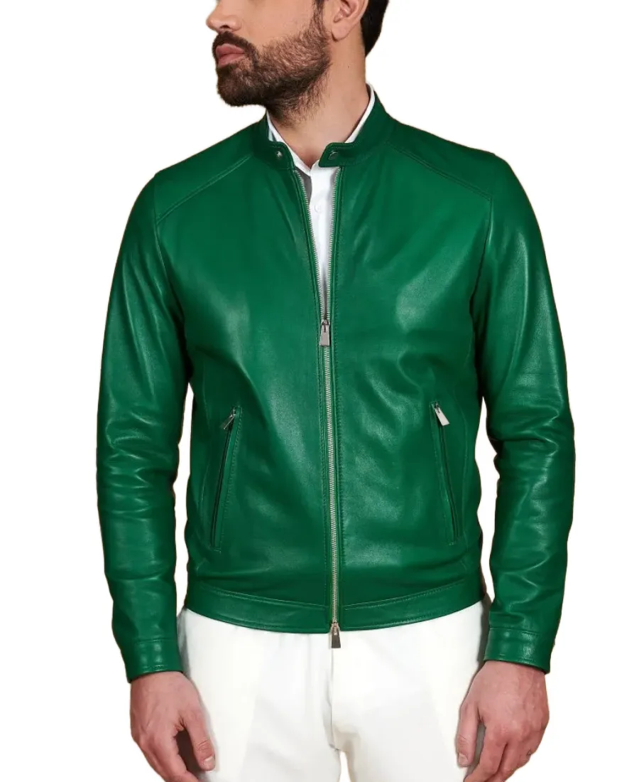 Men's Green Natural Leather Jacket - Trendy Leather Jackets