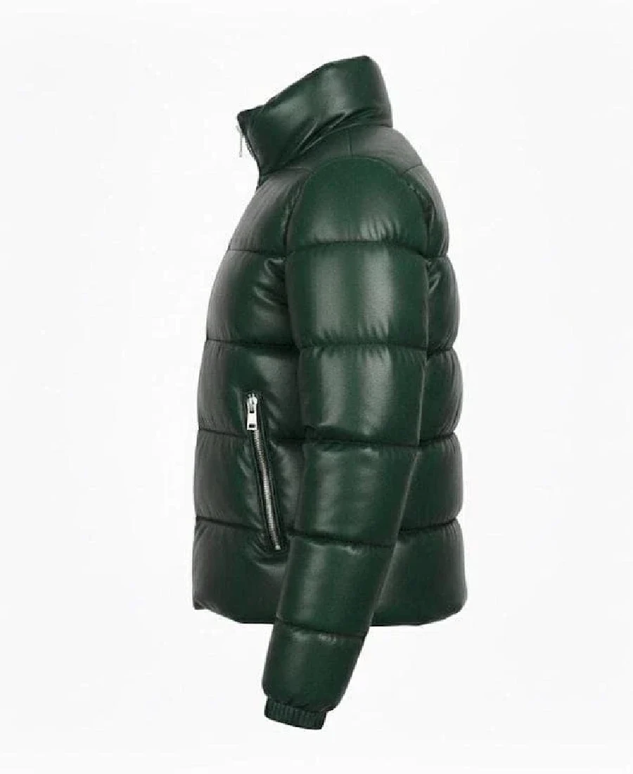Men'S Green Puffer Leather Jacket 4 Men'S Green Puffer Leather Jacket Side - Trendy Leather Jackets