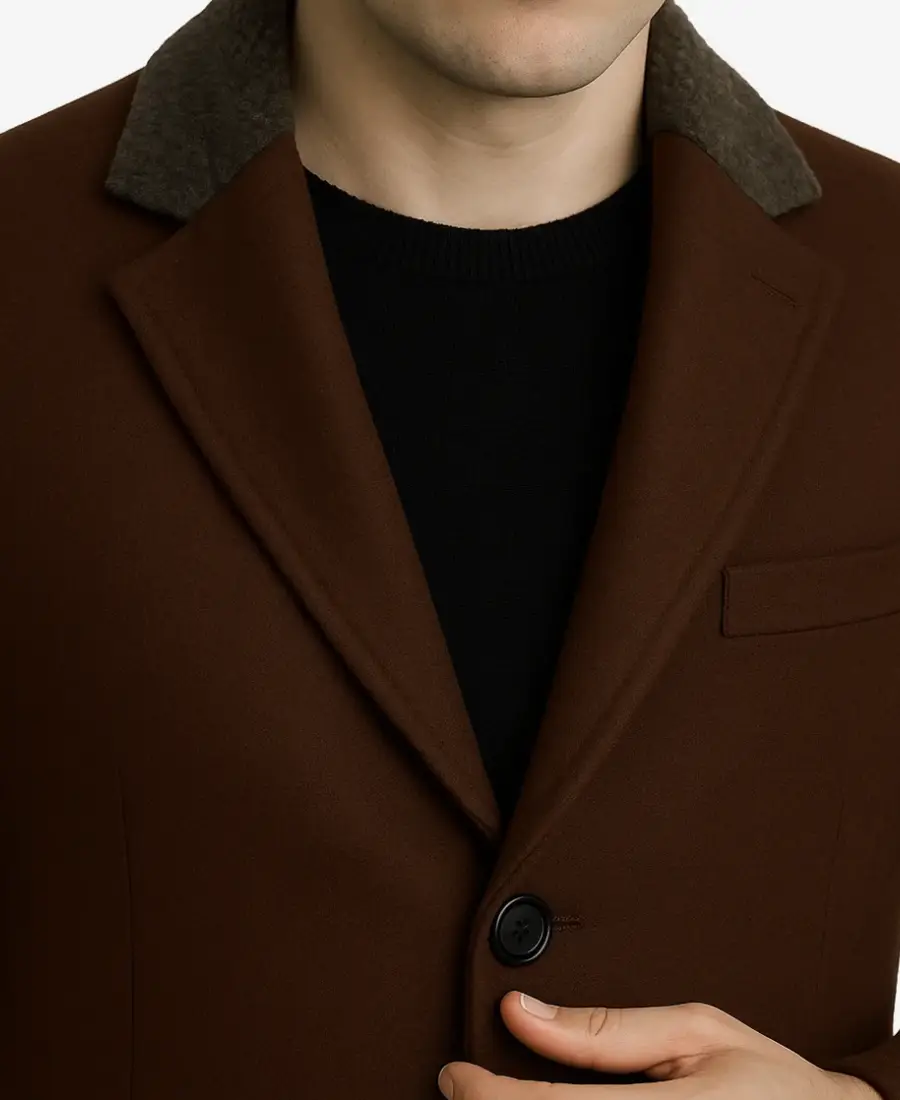 Men'S Javier Brown Single Breasted Wool Coat 3 Men'S Javier Brown Single Breasted Wool Coat Collar - Trendy Leather Jackets
