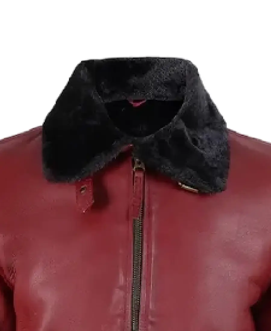 Men'S Maroon Shearling Bomber Jacket 3 Men'S Maroon Shearling Bomber Jacket Collar - Trendy Leather Jackets