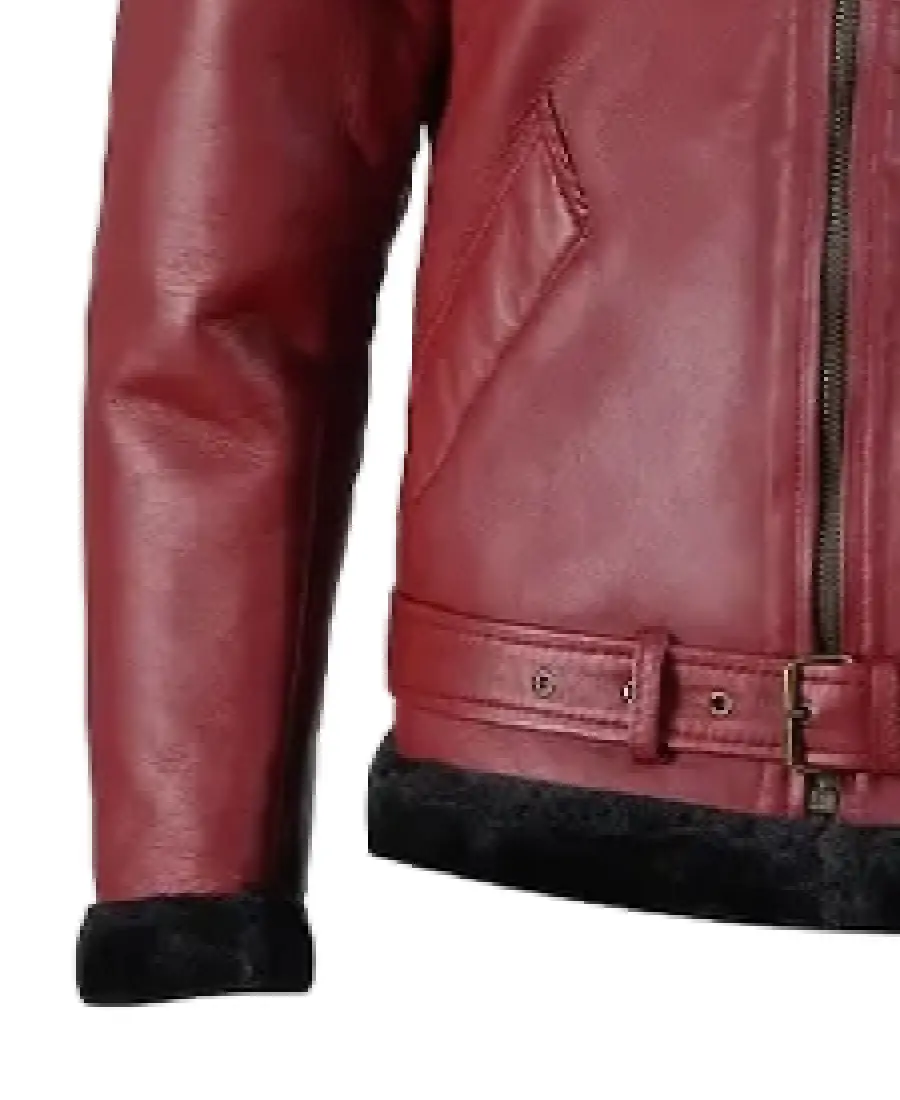 Men'S Maroon Shearling Bomber Jacket 4 Men'S Maroon Shearling Bomber Jacket Cuffs - Trendy Leather Jackets