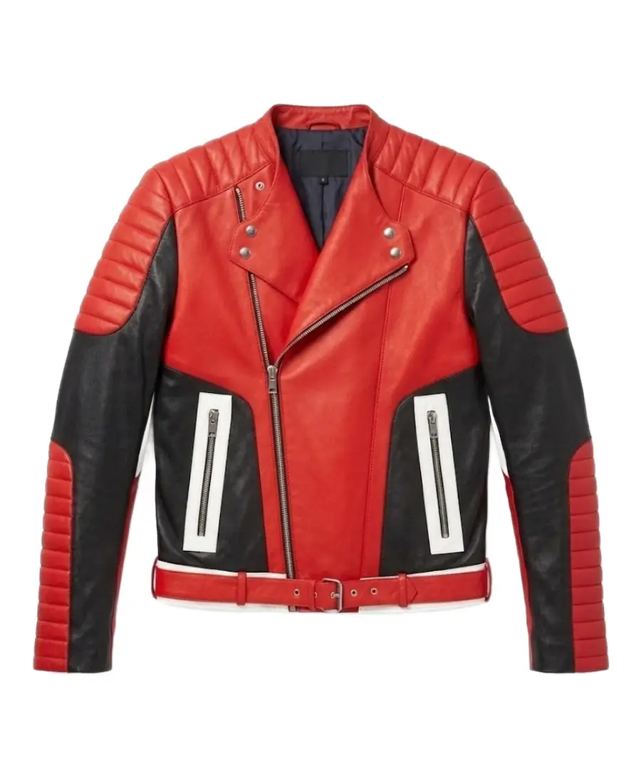 Men'S Red And Black Padded Motorcycle Jacket 3 Men'S Red And Black Padded Motorcycle Jacket Front - Trendy Leather Jackets