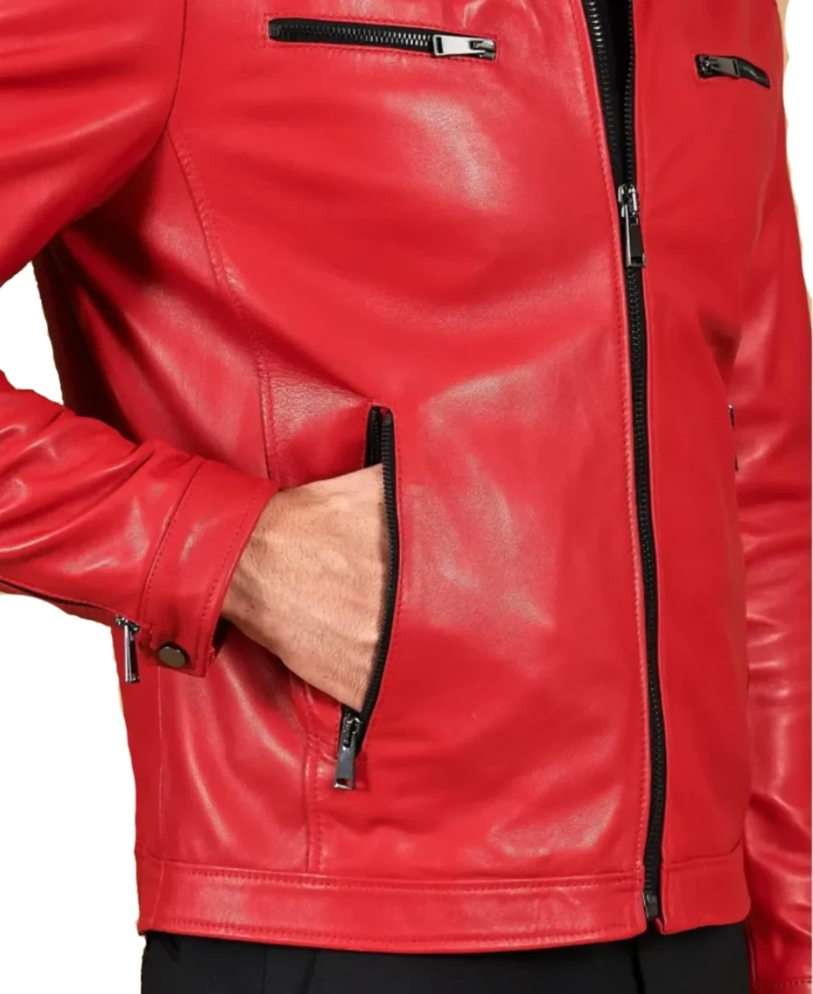 Men'S Red Nappa Leather Jacket Pocket - Trendy Leather Jackets