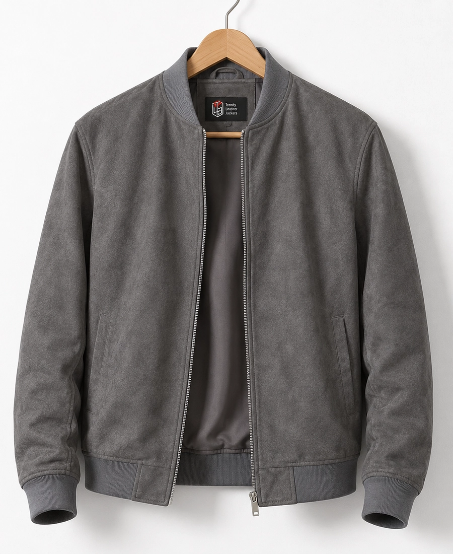 Men’s Signature Grey Faux Suede Jacket - Trendy Leather Jackets