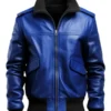 Men's Stylish Blue Faux Leather Jacket - Trendy Leather Jackets