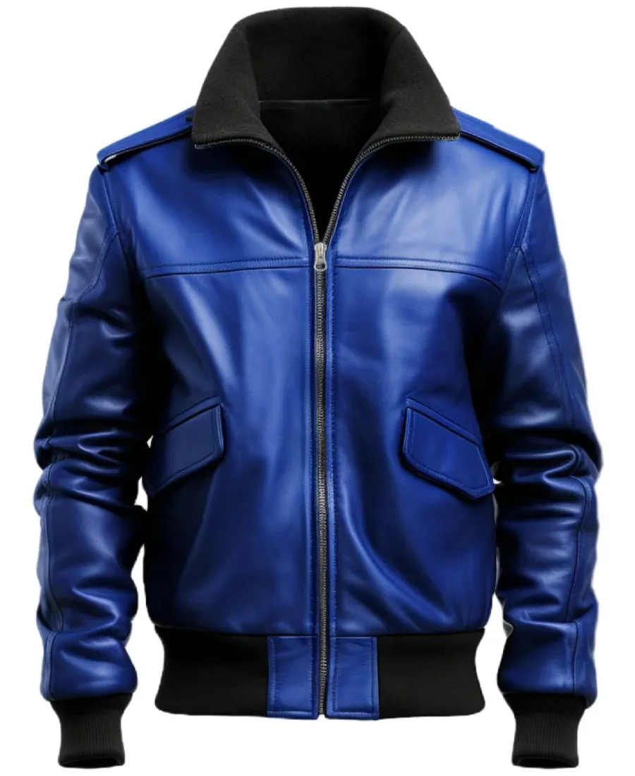 Men'S Stylish Blue Faux Leather Jacket - Trendy Leather Jackets