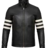 Men's White Stripe Moto Leather Jacket - Trendy Leather Jackets