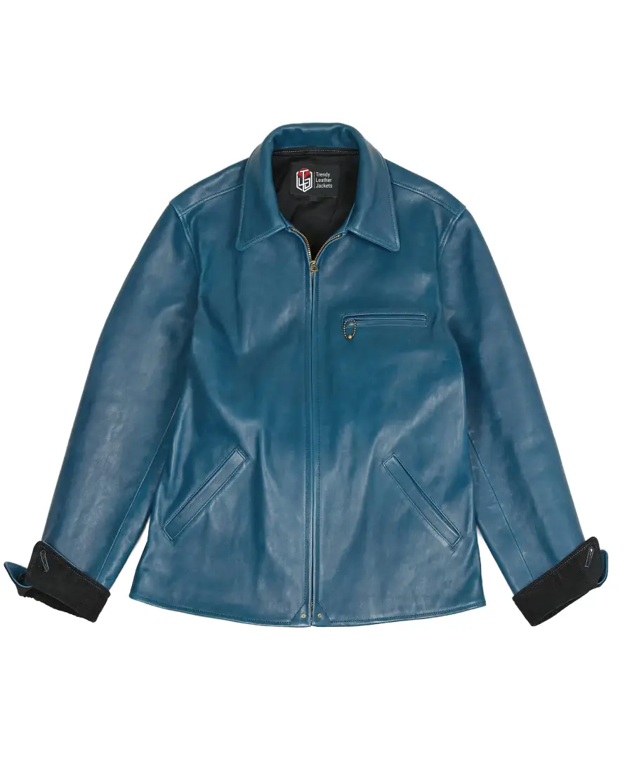 1930S Classic Blue Leather Jacket - Trendy Leather Jackets