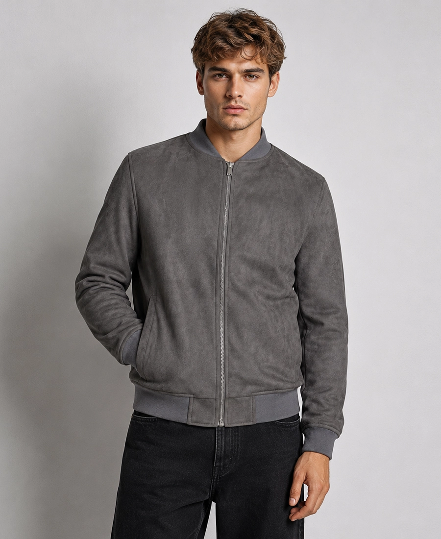 Shop Men’s Signature Grey Faux Suede Jacket - Trendy Leather Jackets