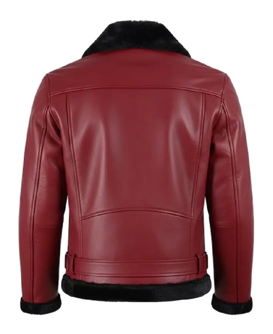 Shop The Men'S Maroon Shearling Bomber Jacket - Trendy Leather Jackets