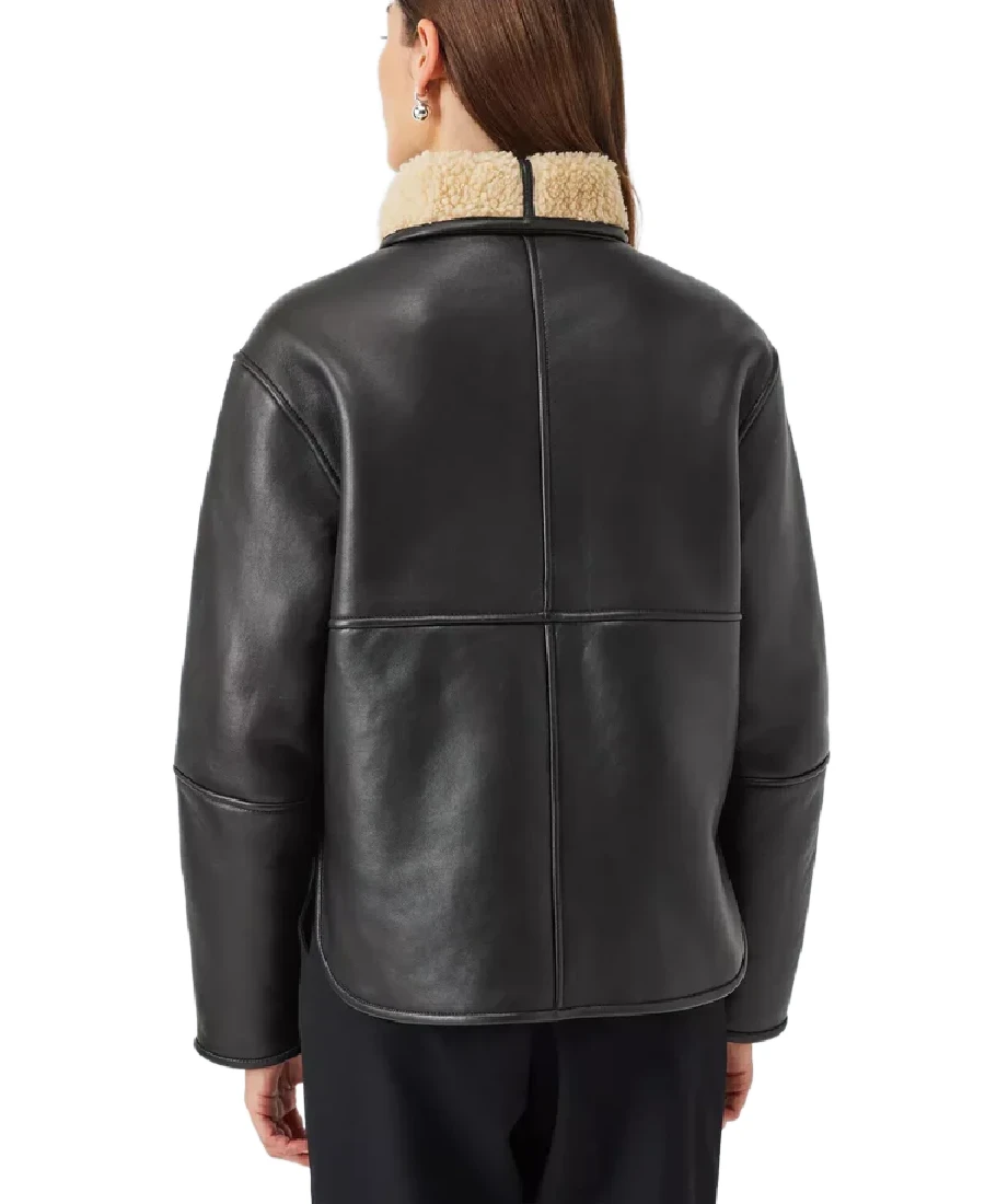 Shop The Women'S Black Sherpa Collar Leather Jacket - Trendy Leather Jackets