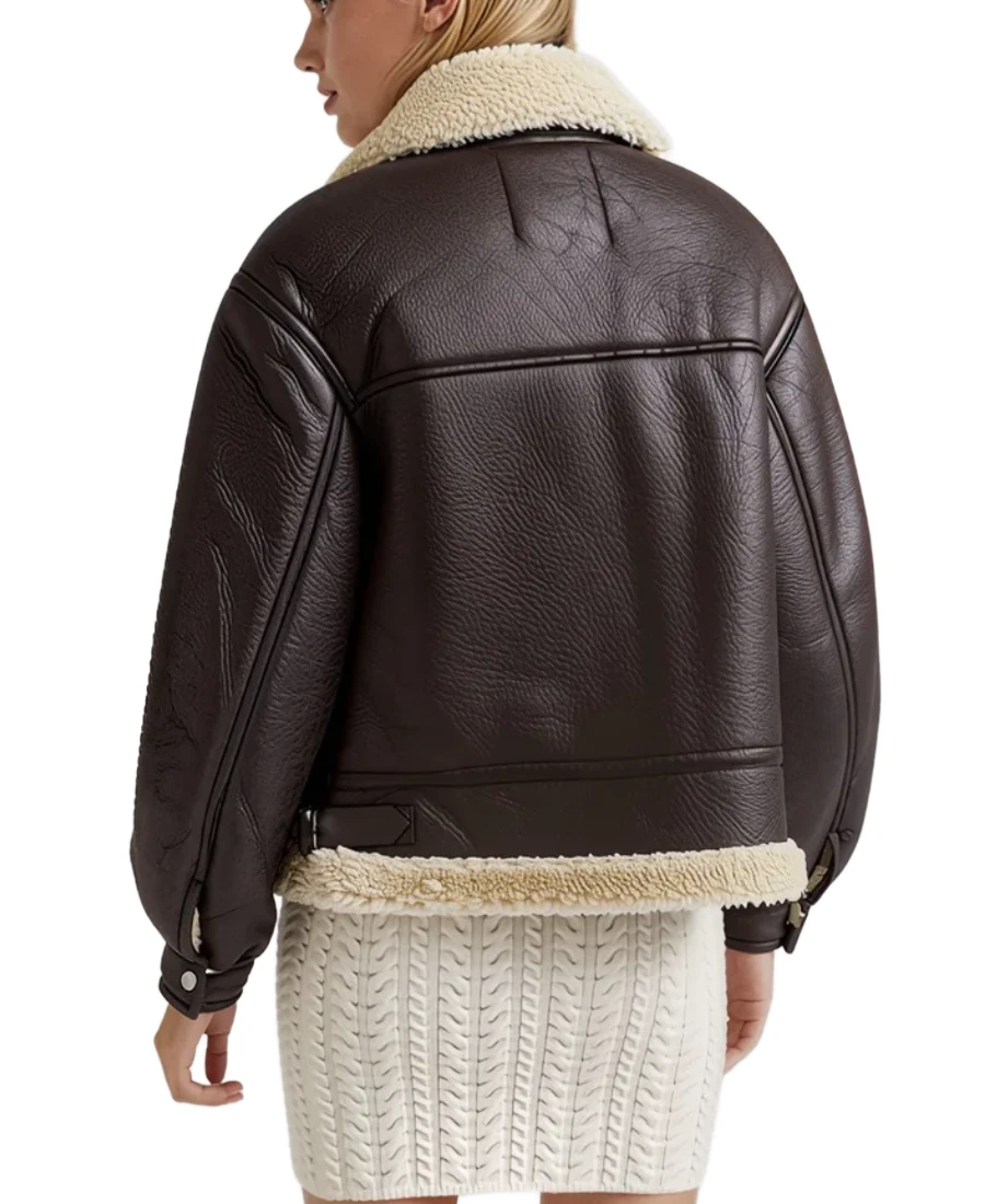Shop The Women's Dark Brown Shearling Bomber Jacket
