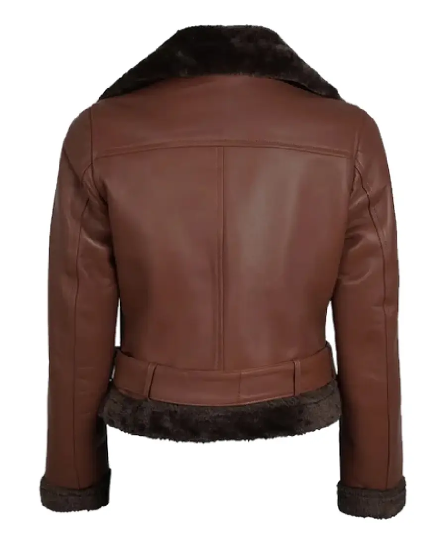 Shop The Women's Cognac Shearling Moto Leather Jacket - Trendy Leather Jackets