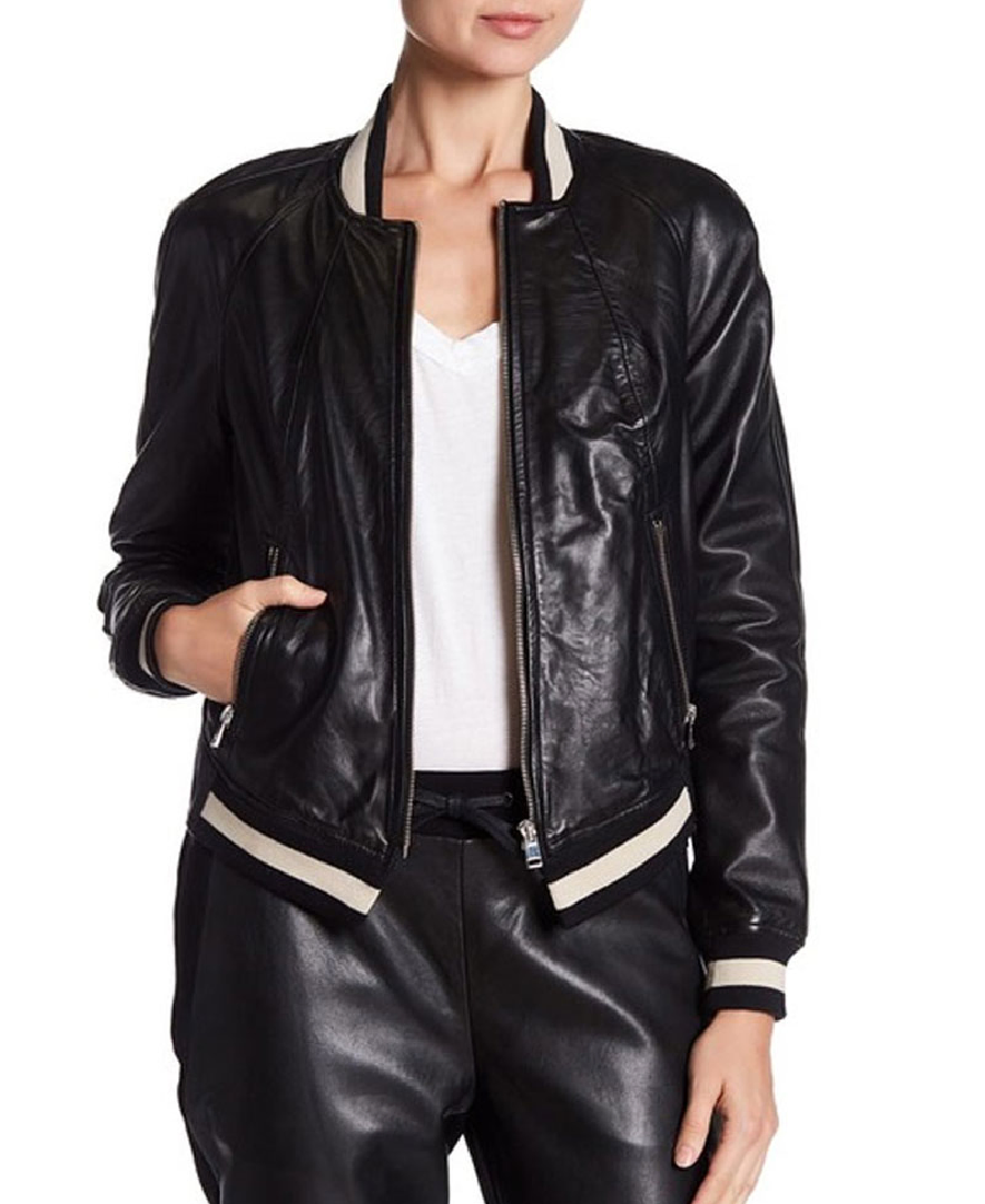 Shop Women’s French Bomber Jacket Front - Trendy Leather Jacket