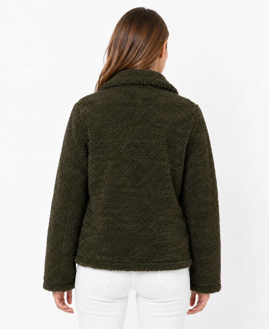 Women'S Signature Olive Green Faux Sherpa Jacket 4 Women Signature Olive Green Faux Sherpa Jacket Back - Trendy Leather Jackets