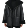 Women's Black Oversized Shearling Leather Jacket - Trendy Leather Jackets