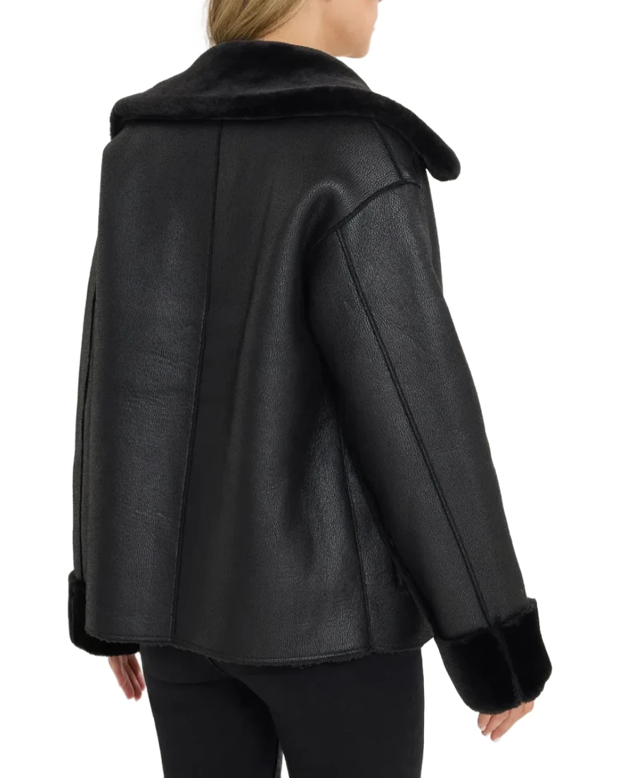 Women'S Black Shearling Aviator Leather Jacket Back - Trendy Leather Jackets