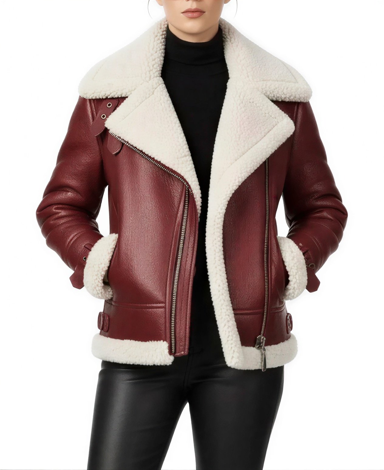 Women'S Burgundy Leather Shearling Jacket 1 Women'S Burgundy Leather Shearling Jacket - Trendy Leather Jackets