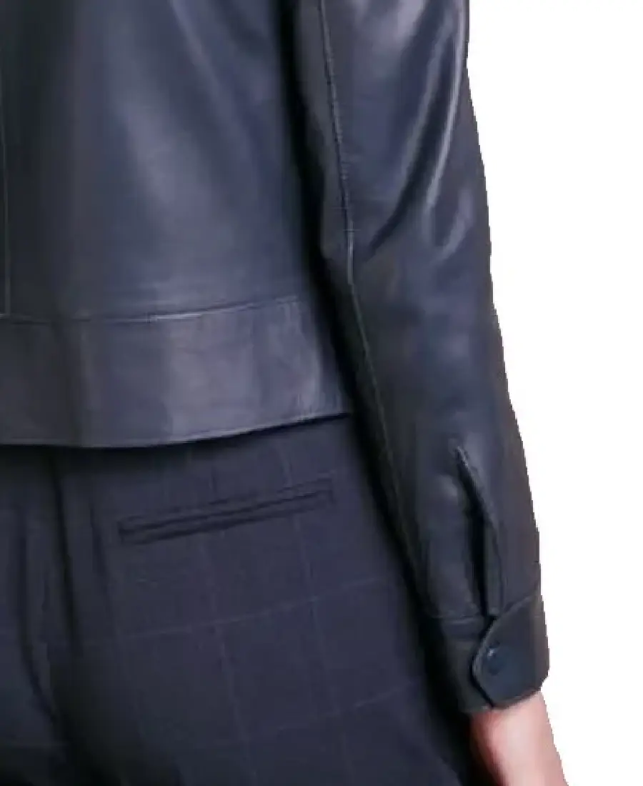 Women'S Navy Cropped Leather Jacket 4 Women'S Navy Cropped Leather Jacket Cuffs - Trendy Leather Jackets