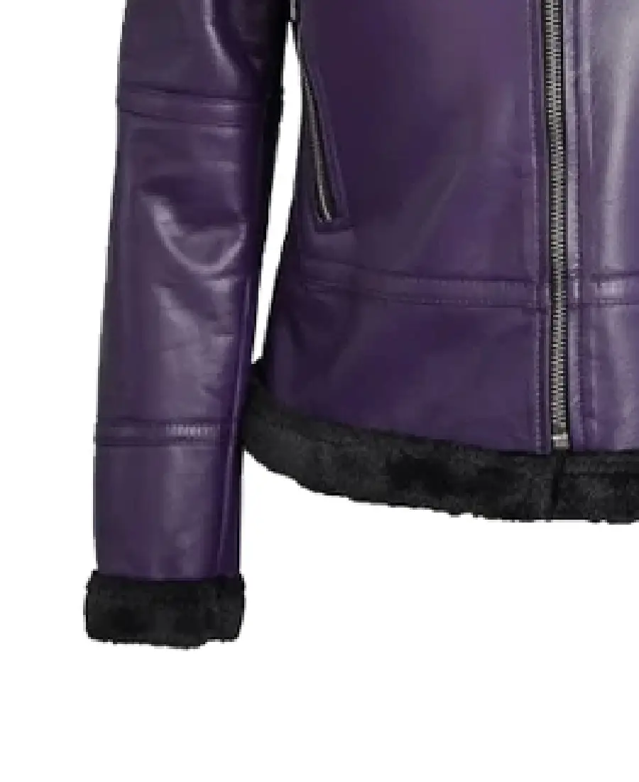 Women'S Purple Shearling Bomber Jacket 4 Women'S Purple Shearling Bomber Jacket Cuffs - Trendy Leather Jackets