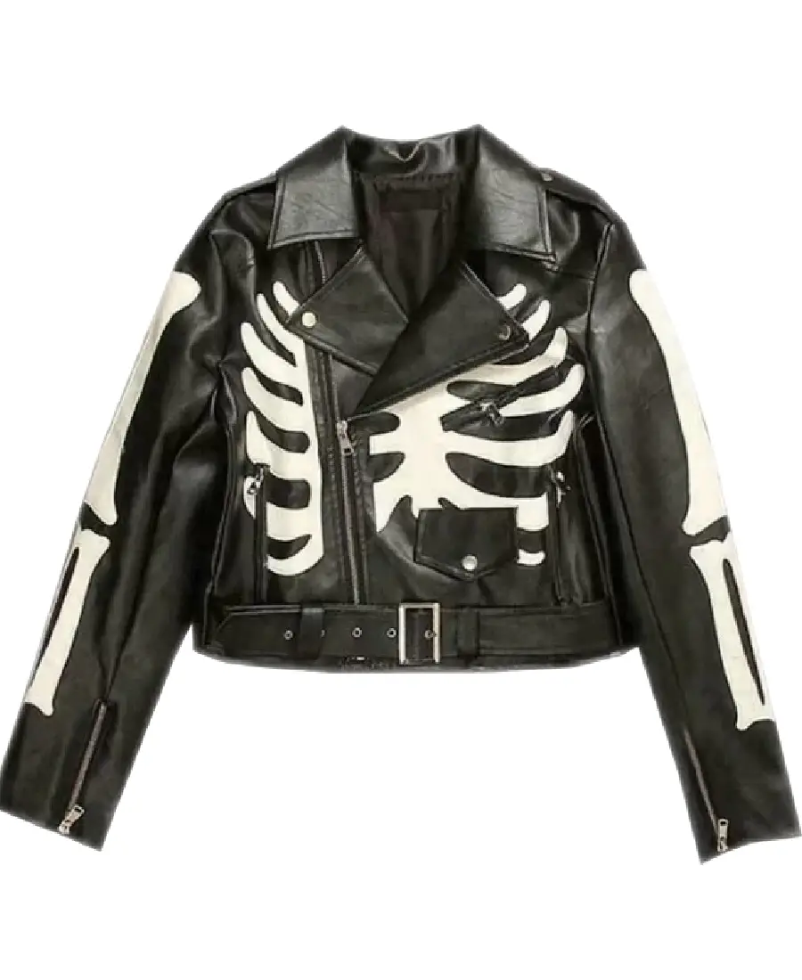 Women's Skeleton Biker Leather Jacket - Trendy Leather Jackets