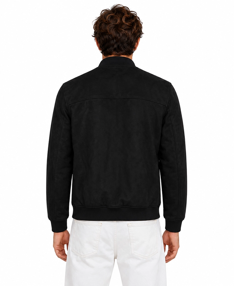 Men’s Signature Black Faux Suede Jacket 4 Men Signature Black Faux Suede Jacket Back - Trendy Leather Jackets