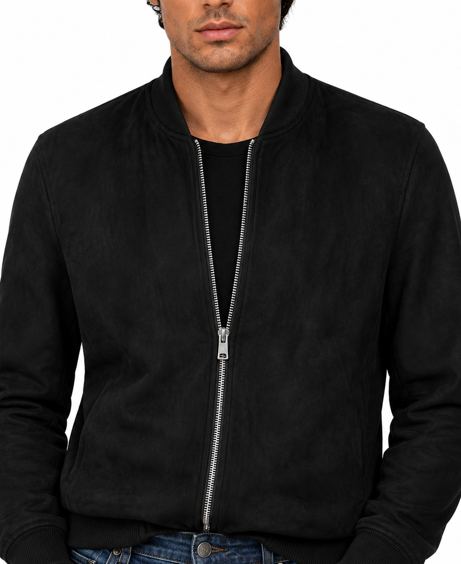 Men’s Signature Black Faux Suede Jacket 6 Men Signature Black Faux Suede Jacket Closeup - Trendy Leather Jackets