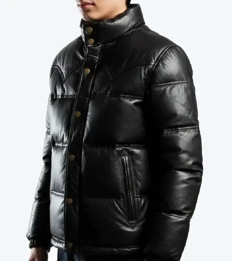 Men’s Black Puffer lambskin Leather Jacket Fronts