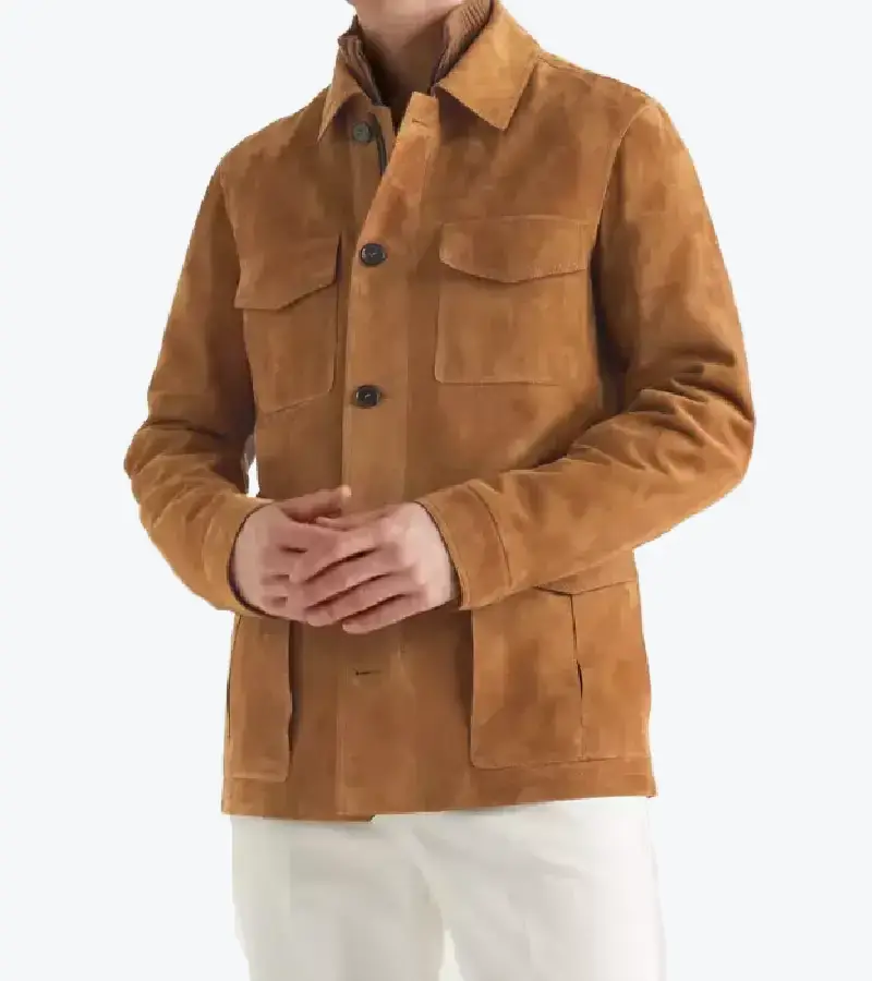 Men's Light Brown Suede Leather Jacket Fronts