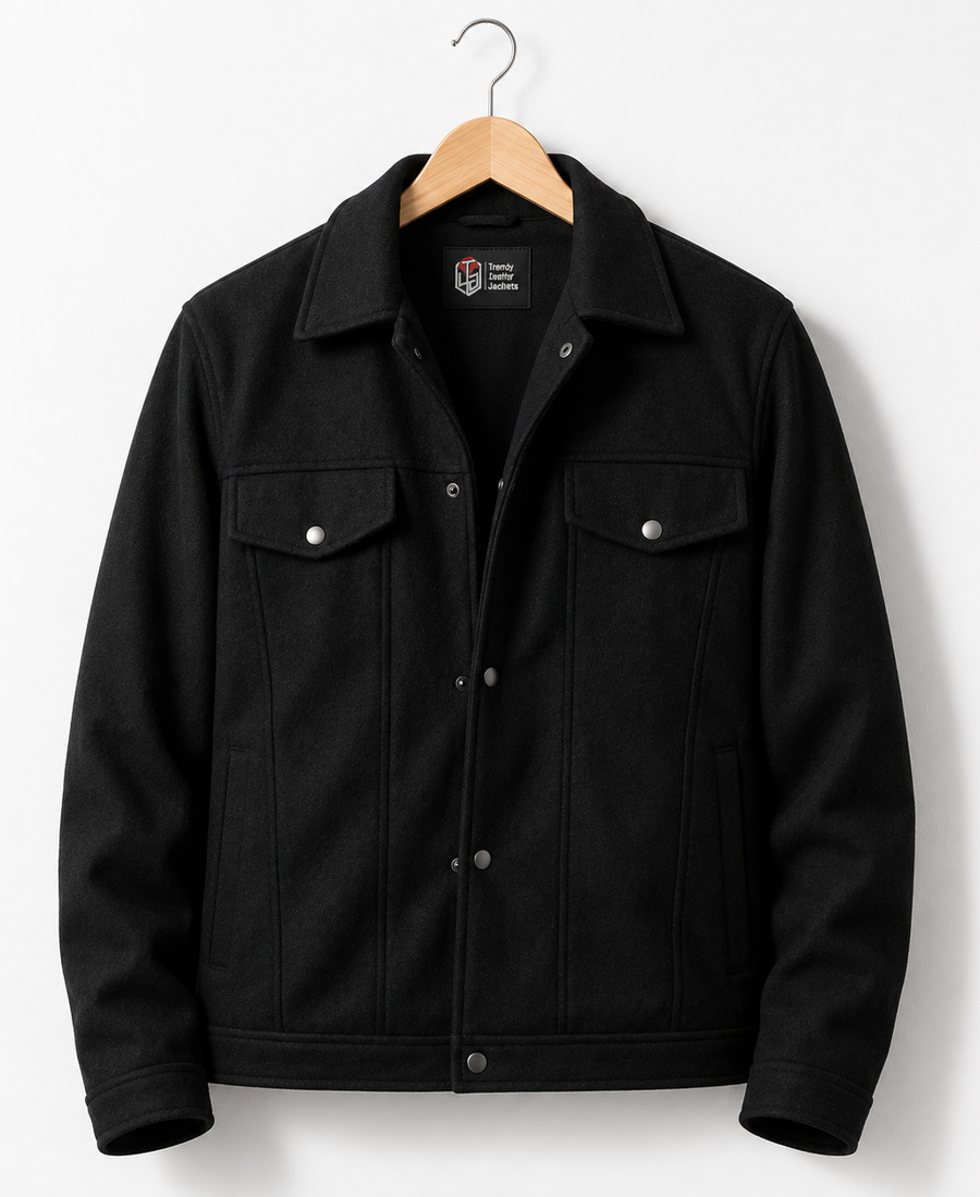 Men’s Signature Wool Blend Felt Black Jacket - Trendy Leather Jackets