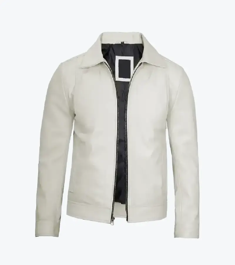 Men's White Lambskin Leather Biker Jacket Front One
