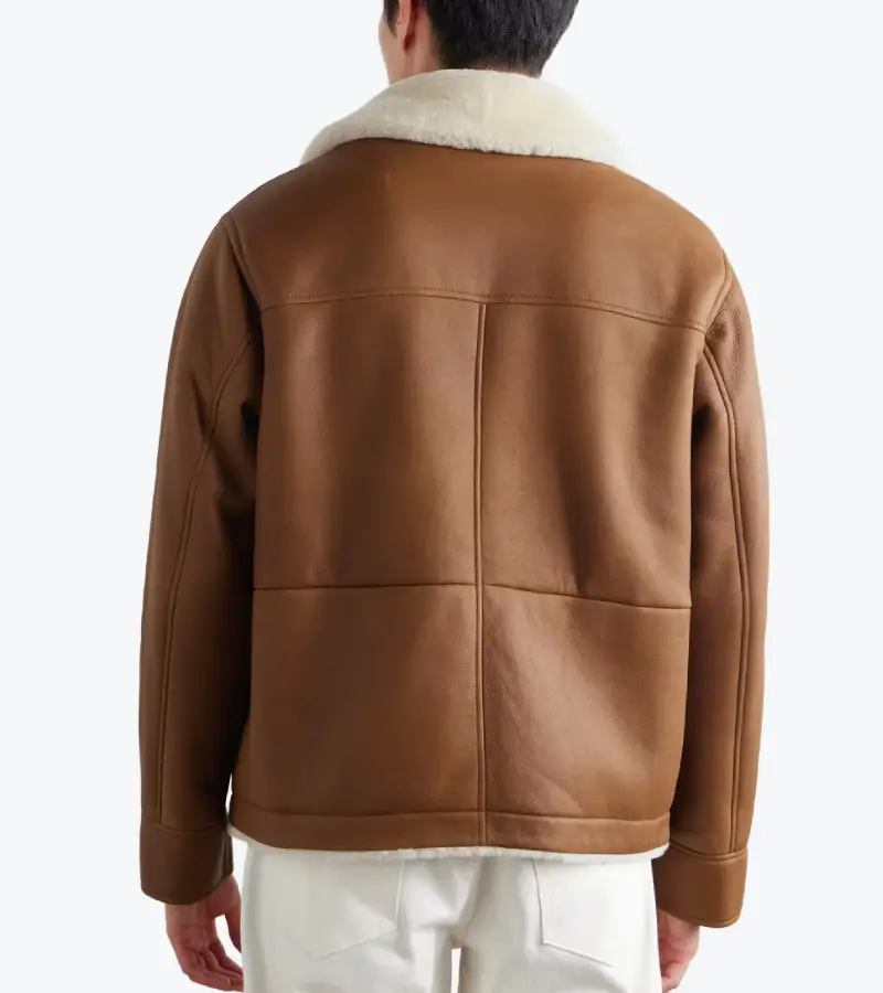 Shop The Men's Brown Fur Lambskin Leather Jacket Back