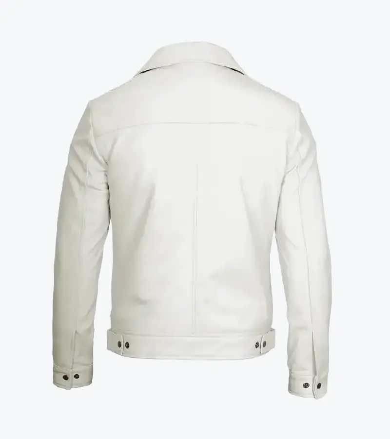 Shop The Men's White Lambskin Leather Biker Jacket Back Two