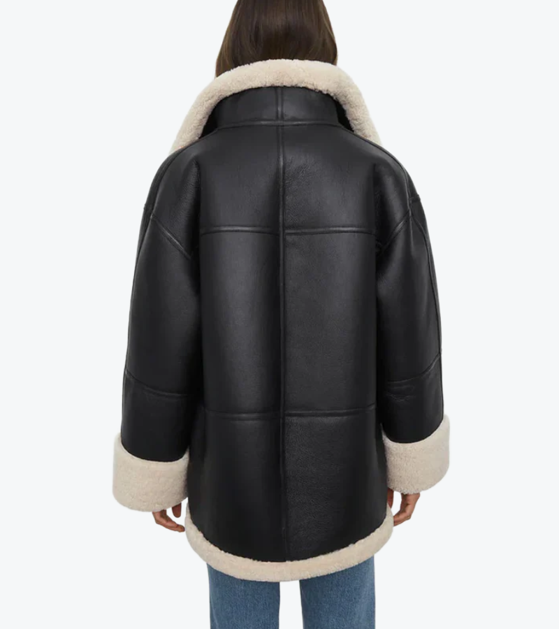 Shop The Women's Black Shearling Leather Oversized Jacket