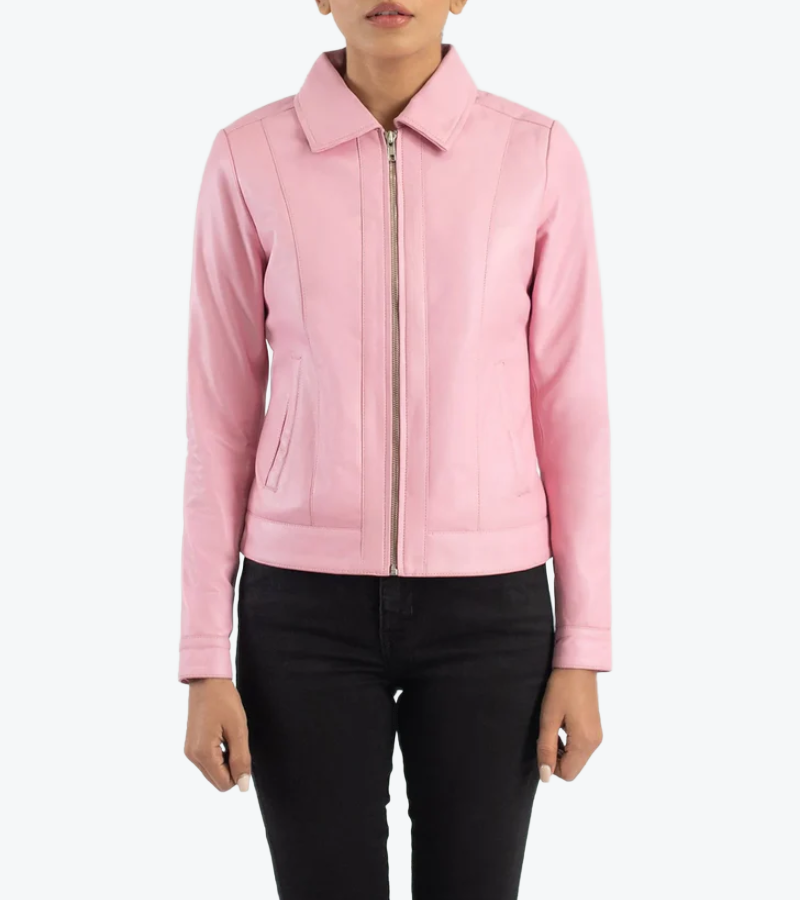 Women's Pink Lambskin Leather Biker Jacket