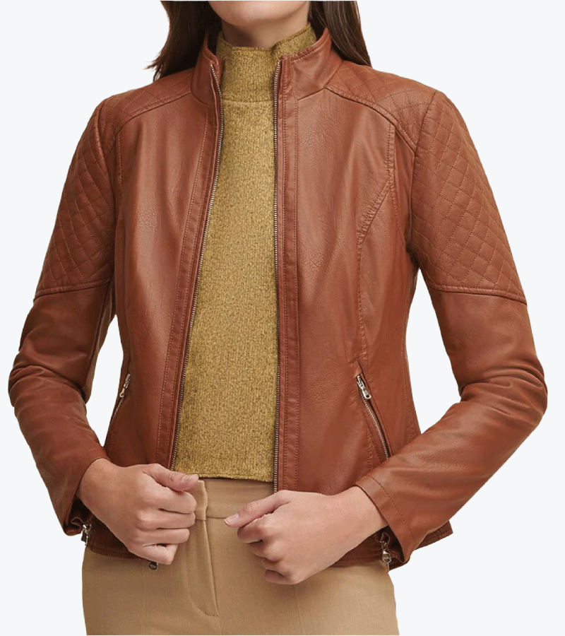 Women's Quilted Brown Sheepskin Leather Jacket