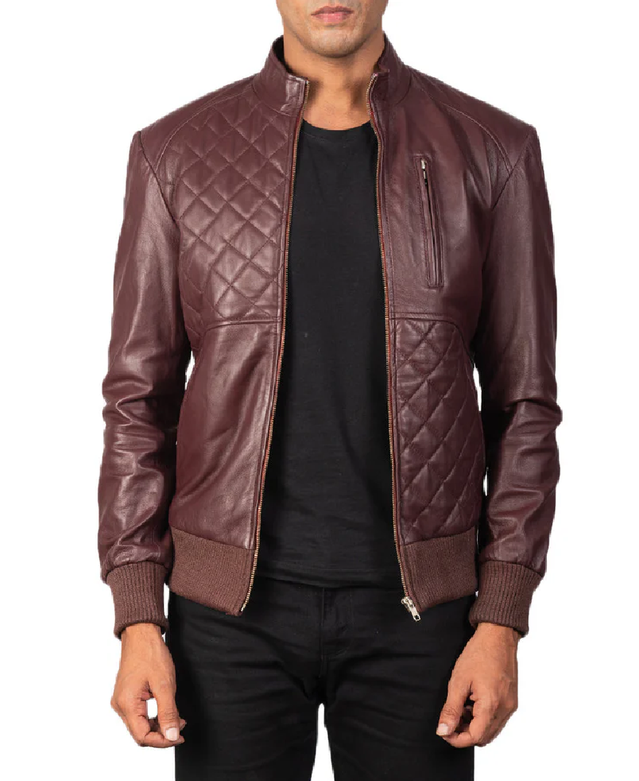 Trendy Moda Maroon Leather Bomber Jacket