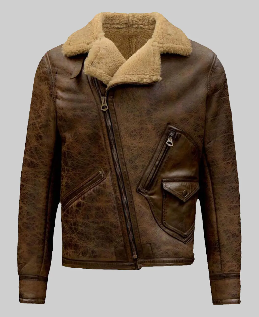 Jamie Men’s Distressed Brown Bomber Leather Jacket