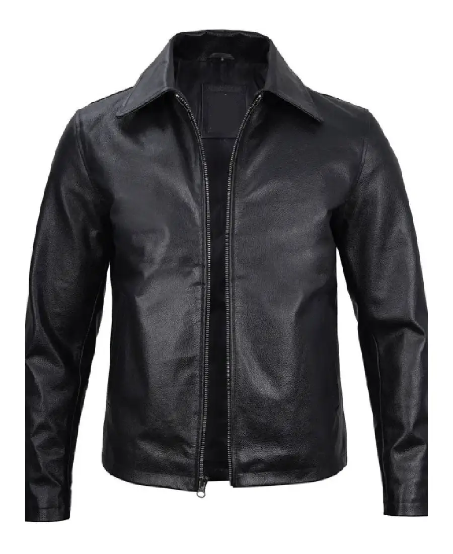 Mens Black Harrington Cowhide Leather Jacket