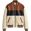 Mens Brown and White Cowhide Leather Jacket