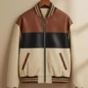 Men's Brown and White Cowhide Leather Jacket