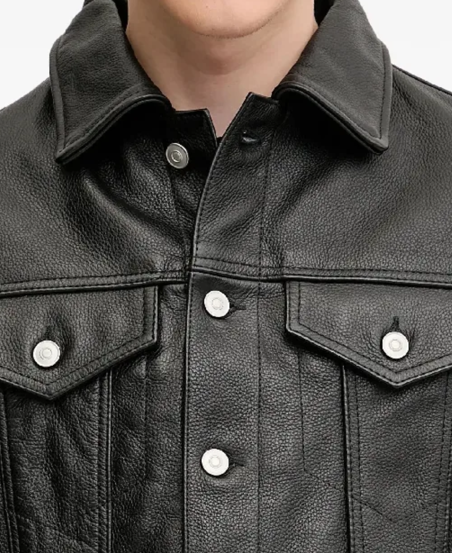 Men'S Button-Fastening Leather Jacket 3 Men'S Button-Fastening Leather Jacket - Image 3