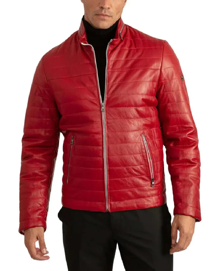 Men'S Red Lambskin Puffer Jacket 3 Men'S Red Lambskin Puffer Jacket - Image 3