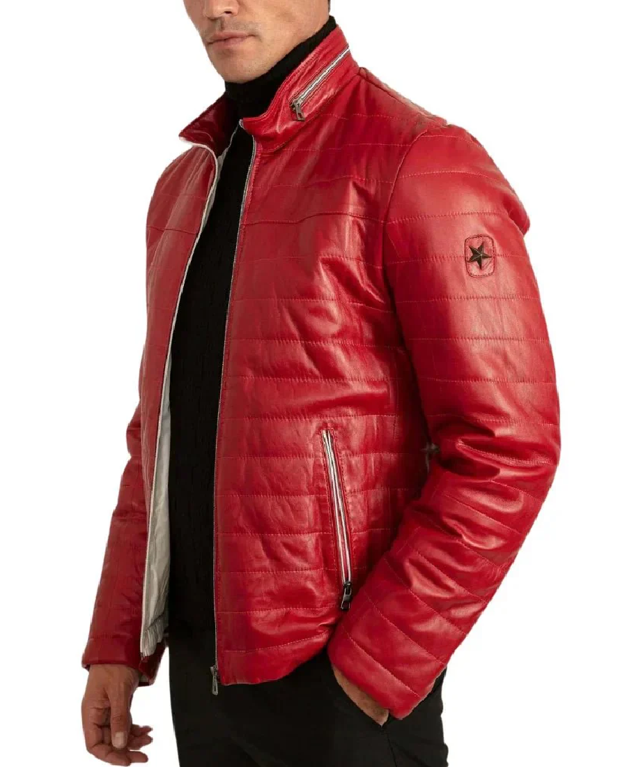 Men'S Red Lambskin Puffer Jacket 4 Men'S Red Lambskin Puffer Jacket - Image 4