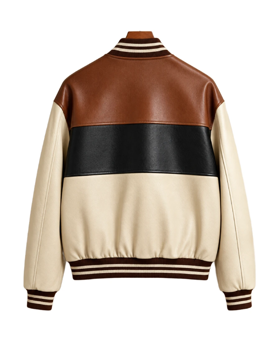 Shop Mens Brown and White Cowhide Leather Jacket