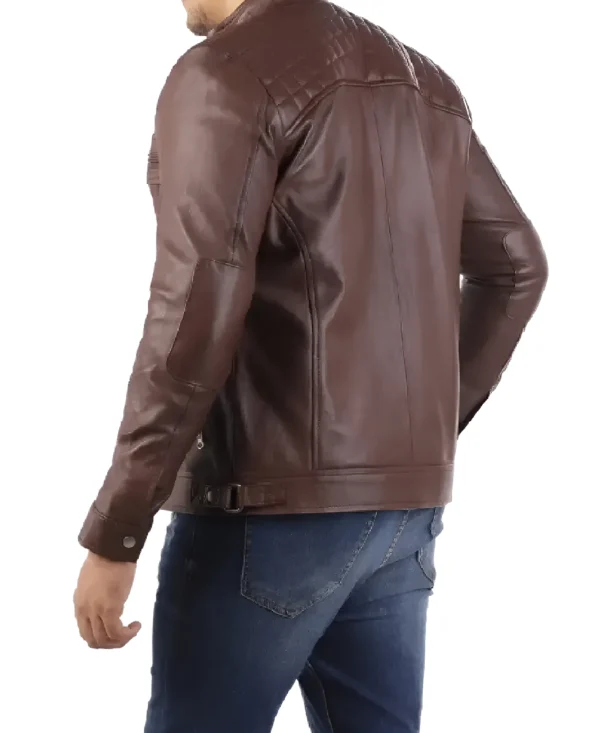 Alternative view of Casual Brown Signature Diamond Lambskin Leather Jacket