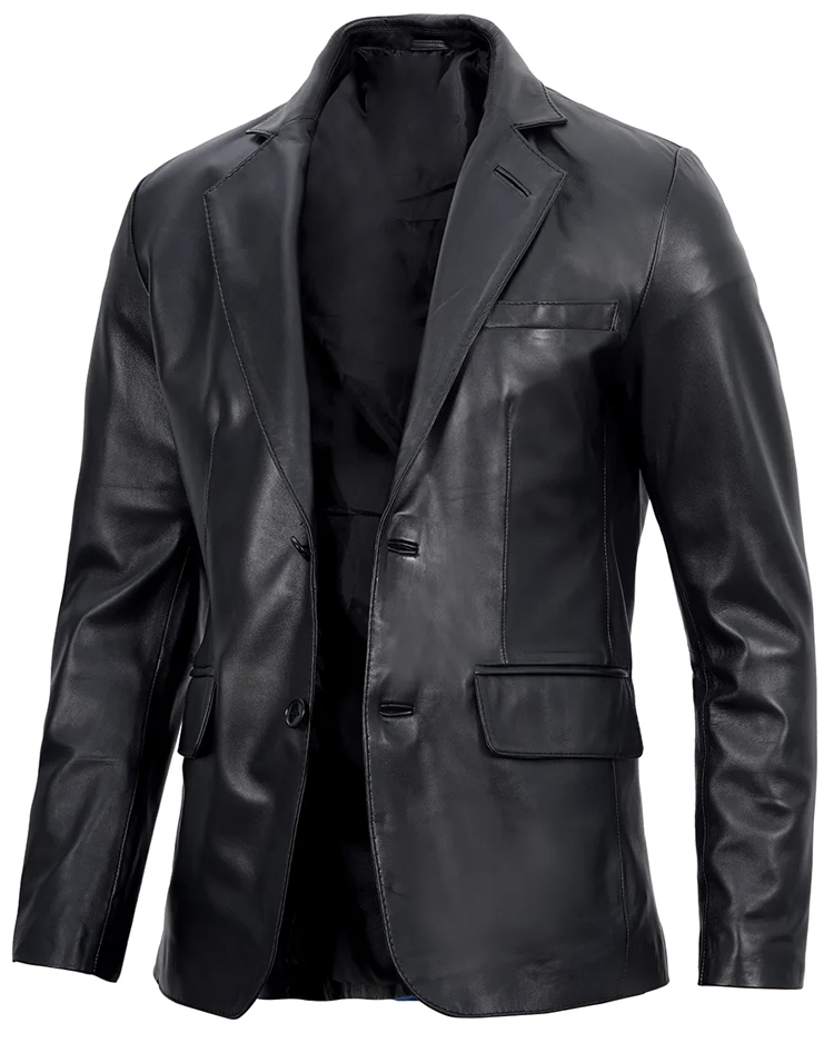 Men'S Real Lambskin Black Leather Blazer Jacket 3 Men'S Real Lambskin Black Leather Blazer Jacket - Image 3
